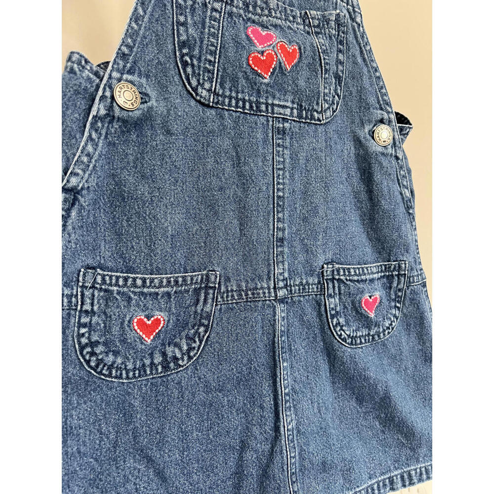 Vintage 90s Hartstrings Heart Embroidered Denim Jumper Dress - 100% Cotton - Picture 3 of 7